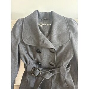 Guess Gray Wool Blend Belted Pea Coat Double Breasted Women's Jacket